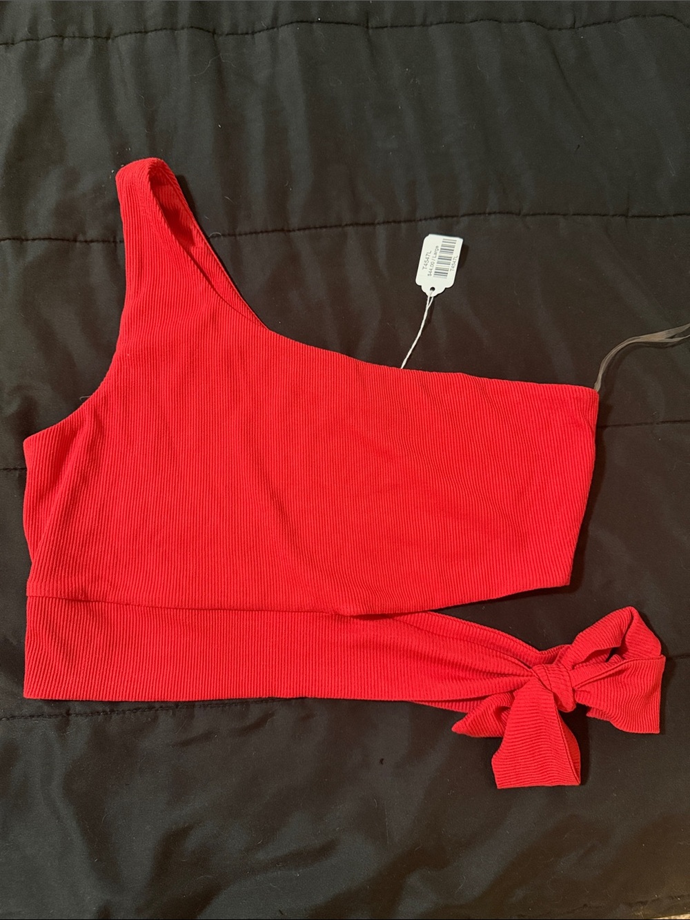 ILLA ILLA Red One-Shoulder Ribbed Tie-Front Crop Top